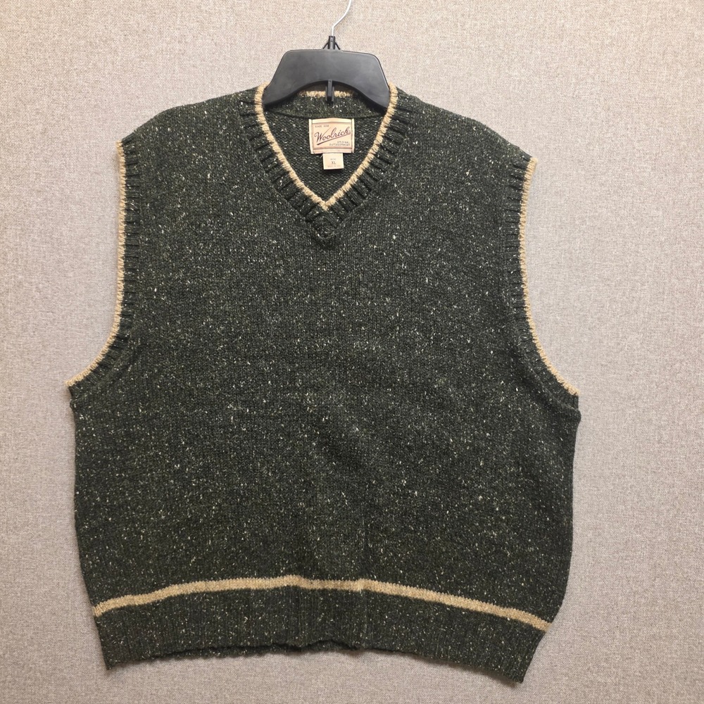 Woolrich Mens XL Green Flecked Wool Blend V-Neck Sweater Vest Made in USA 9801